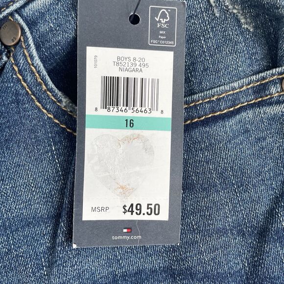 Tommy Hilfiger Youth Boys Slim Fit Straight Stretch Jeans Distressed Size 16 NEW - Picture 8 of 15